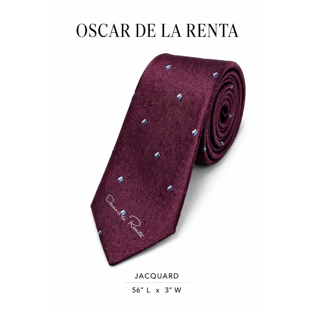 Oscar de la Renta Burgundy Jacquard Geometric Diamond Silk Necktie 56x3 Retro